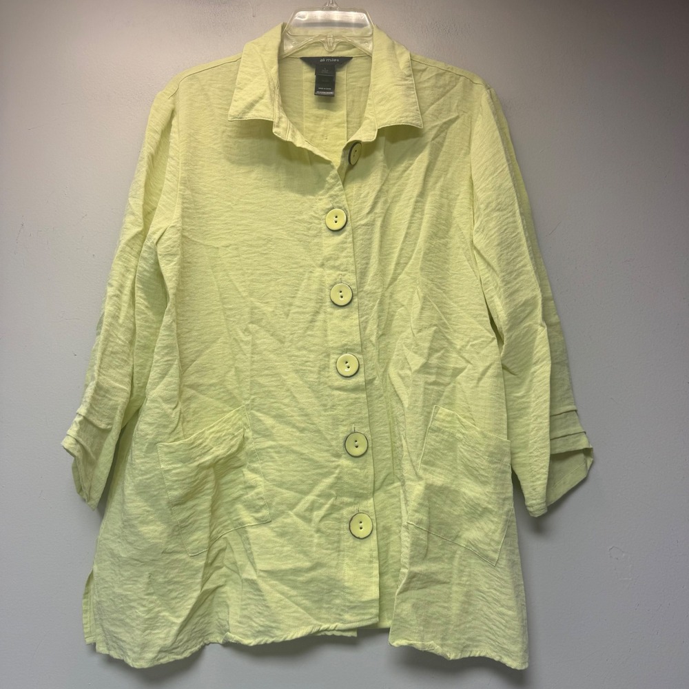 Ali Miles Tunic Top Women Large Lime Green Excellent Crinkle Lagenlook 14455